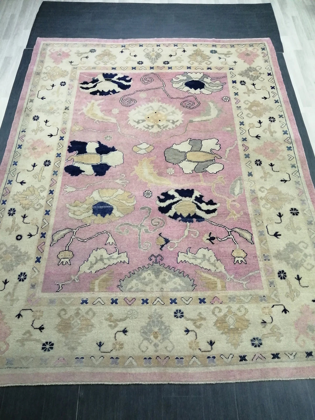 Beige Turkish Runner Rug 9' 2" x 11' 9" Hand-Knotted | No. WR20262
