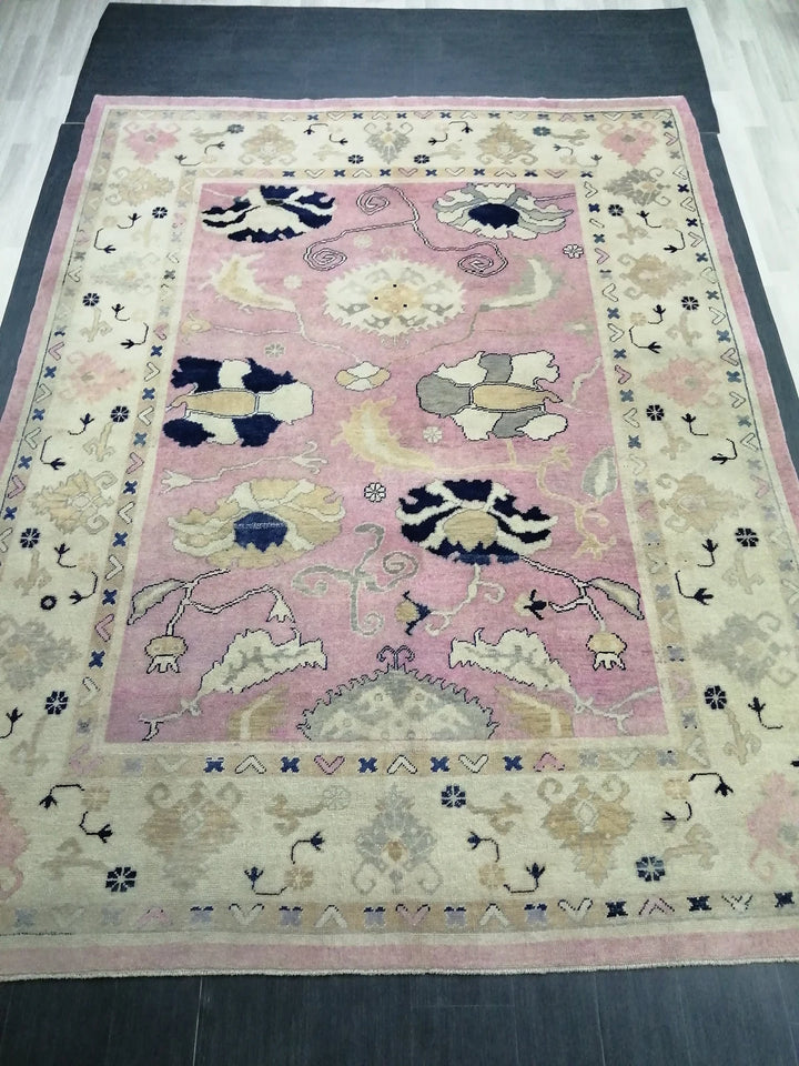 Beige Turkish Runner Rug 9' 2" x 11' 9" Hand-Knotted | No. WR20262