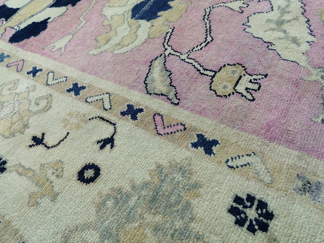 Beige Turkish Runner Rug 9' 2" x 11' 9" Hand-Knotted | No. WR20262