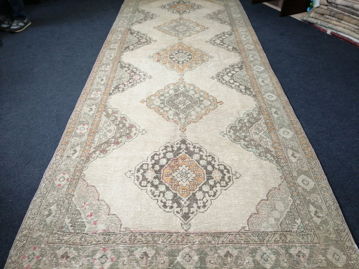 Beige Turkish Runner Rug 5' x 12' 8" Hand-Knotted | No. WR20308