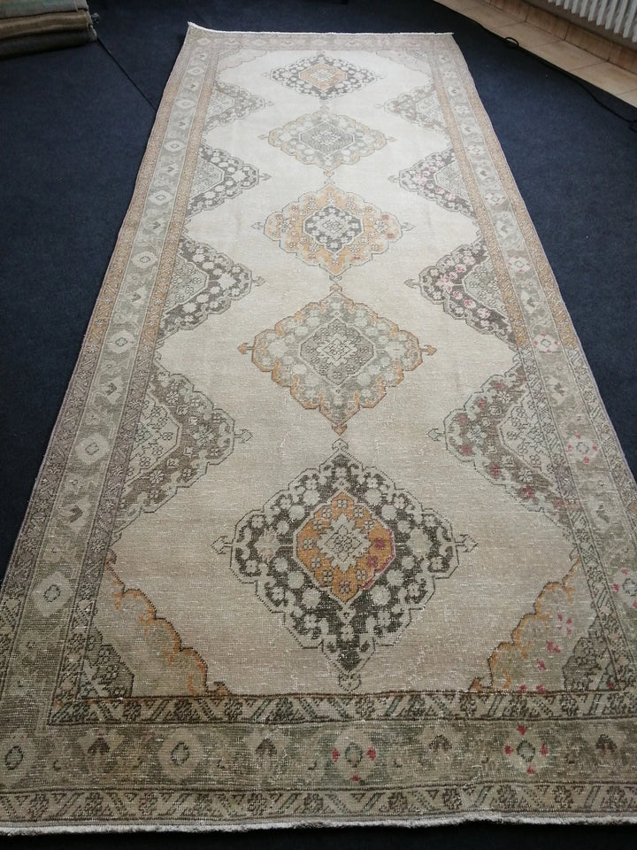 Beige Turkish Runner Rug 5' x 12' 8" Hand-Knotted | No. WR20308