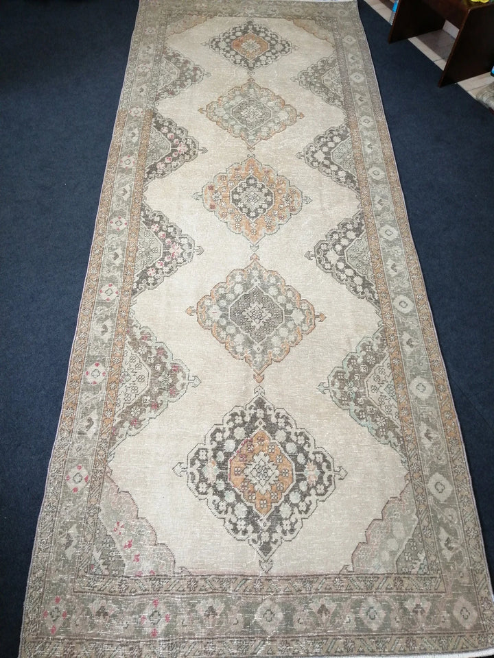 Beige Turkish Runner Rug 5' x 12' 8" Hand-Knotted | No. WR20308