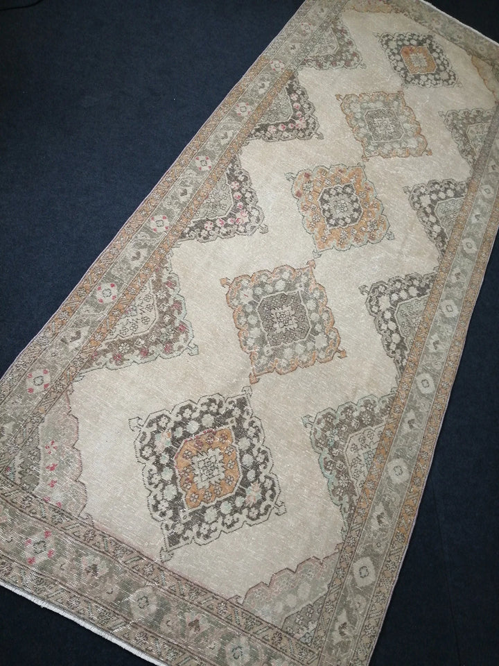 Beige Turkish Runner Rug 5' x 12' 8" Hand-Knotted | No. WR20308