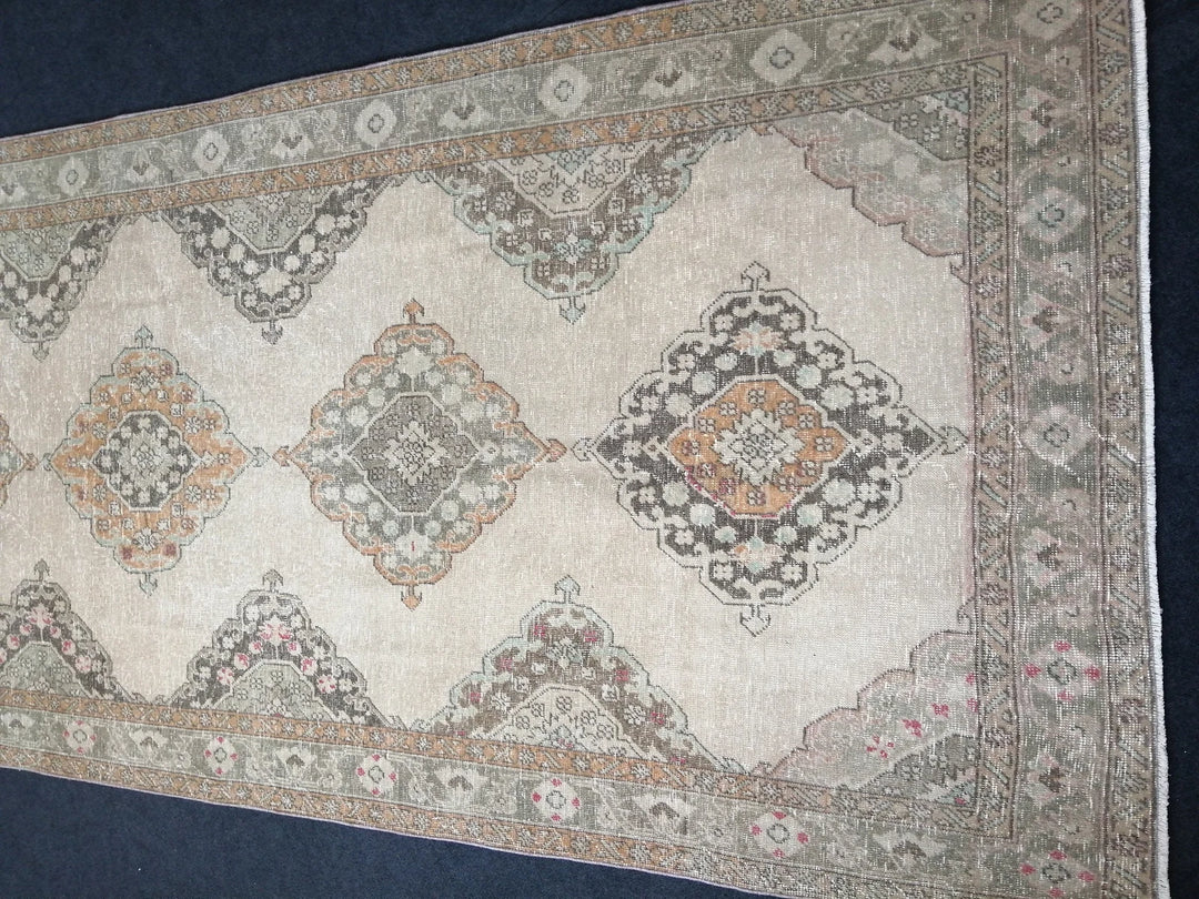Beige Turkish Runner Rug 5' x 12' 8" Hand-Knotted | No. WR20308