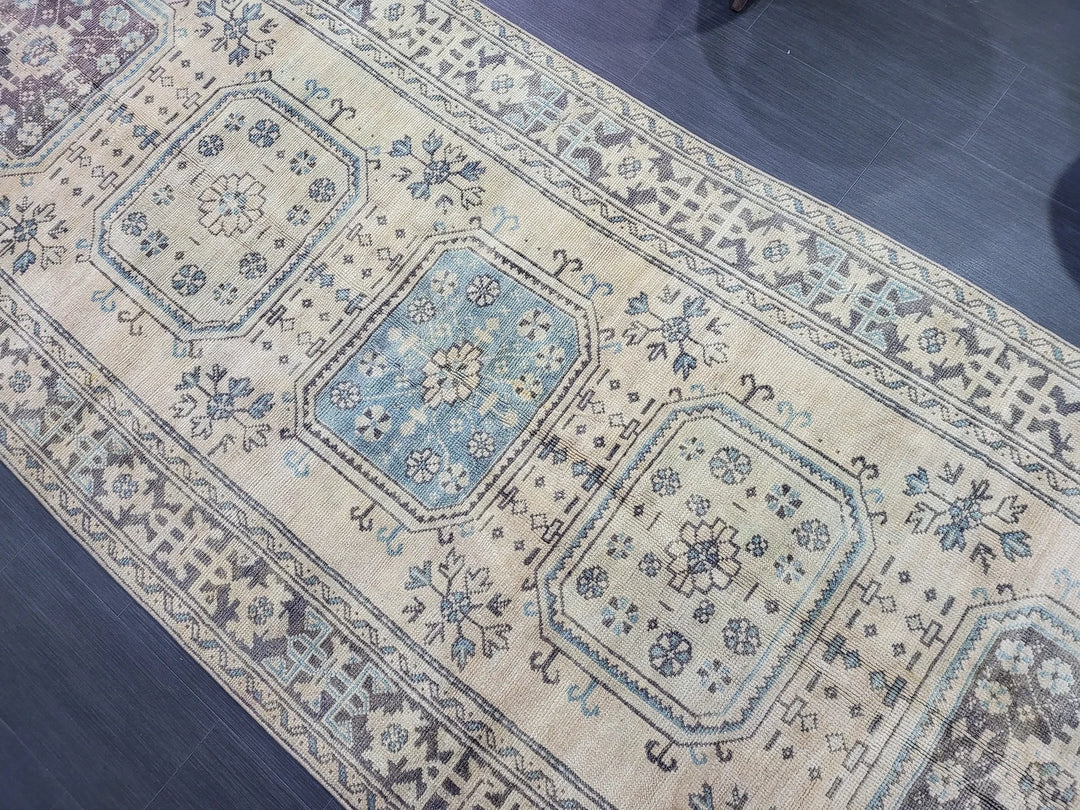 Beige Turkish Runner Rug 4' 6" x 11' 11" Hand-Knotted | No. WR20378