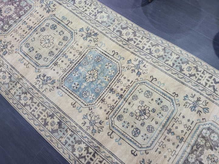 Beige Turkish Runner Rug 4' 6" x 11' 11" Hand-Knotted | No. WR20378