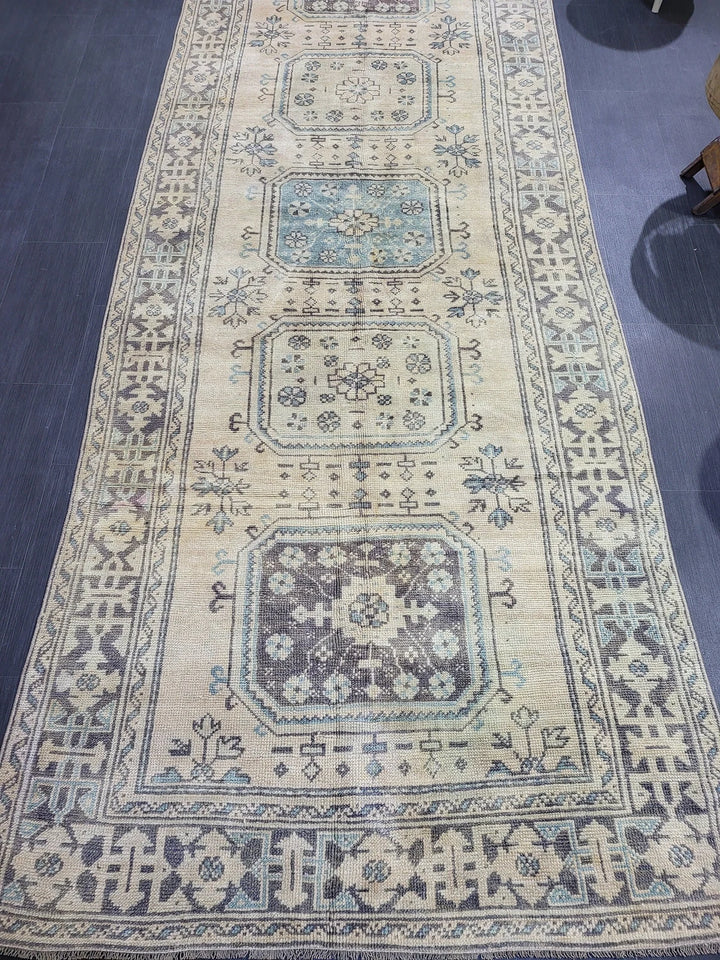 Beige Turkish Runner Rug 4' 6" x 11' 11" Hand-Knotted | No. WR20378