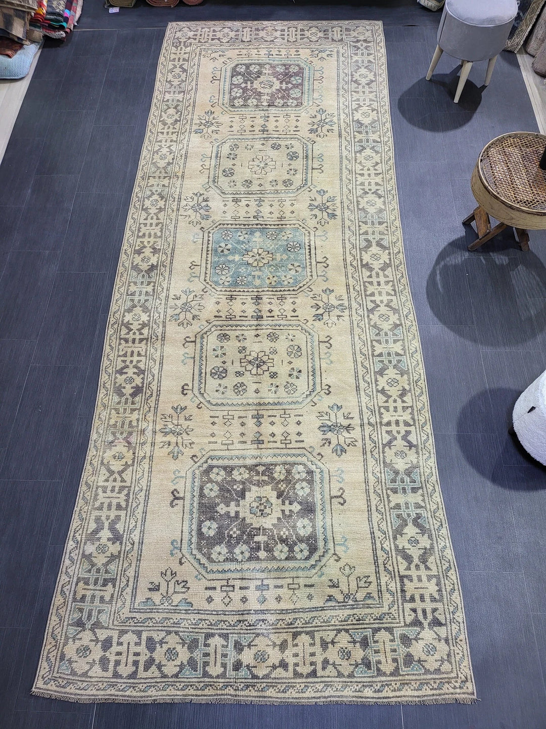 Beige Turkish Runner Rug 4' 6" x 11' 11" Hand-Knotted | No. WR20378