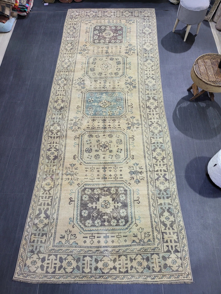 Beige Turkish Runner Rug 4' 6" x 11' 11" Hand-Knotted | No. WR20378