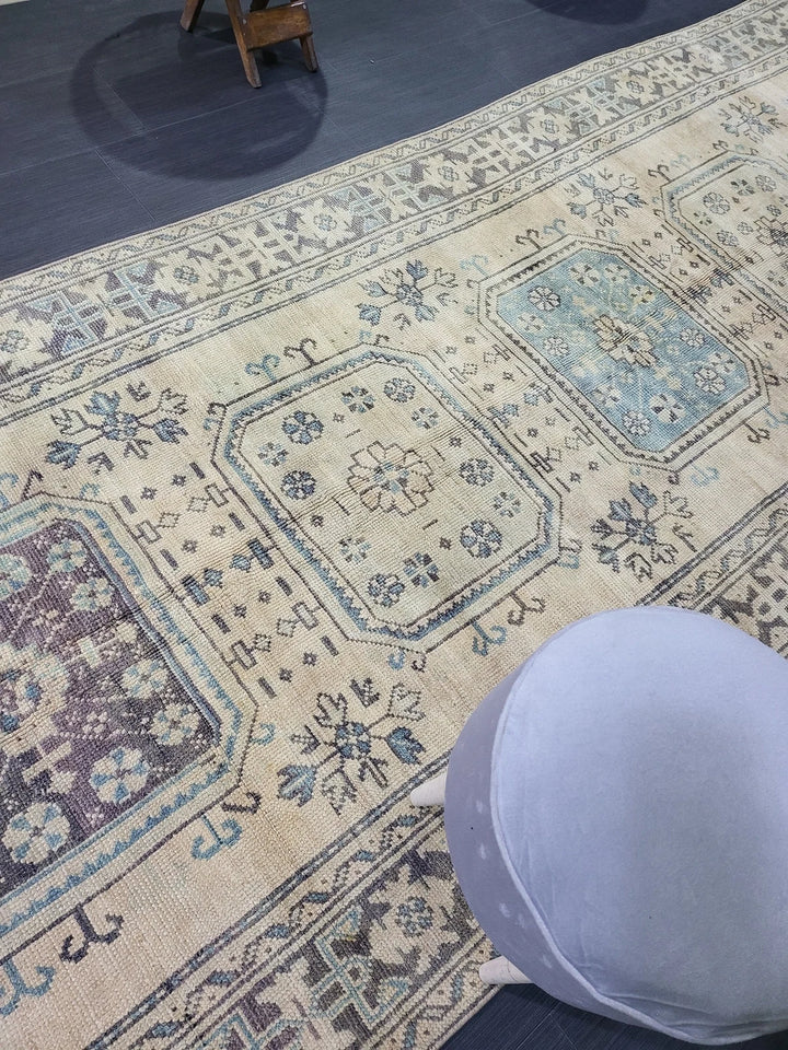 Beige Turkish Runner Rug 4' 6" x 11' 11" Hand-Knotted | No. WR20378