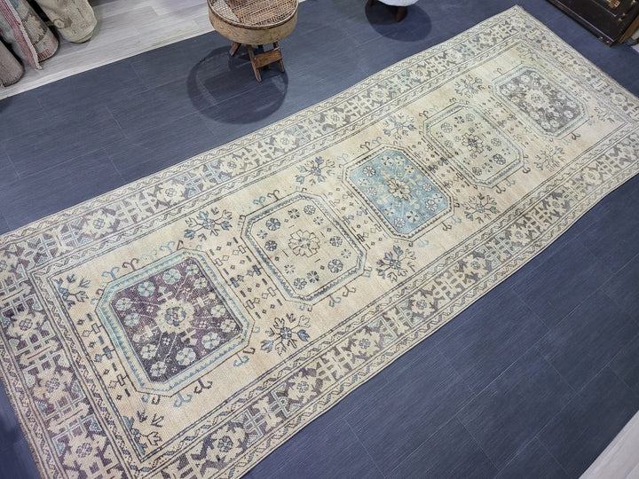 Beige Turkish Runner Rug 4' 6" x 11' 11" Hand-Knotted | No. WR20378