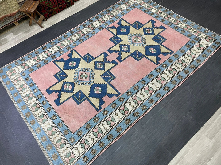 Blue Turkish Vintage Rug 6' 8" x 9' 10" Hand-Knotted | No. WR20381