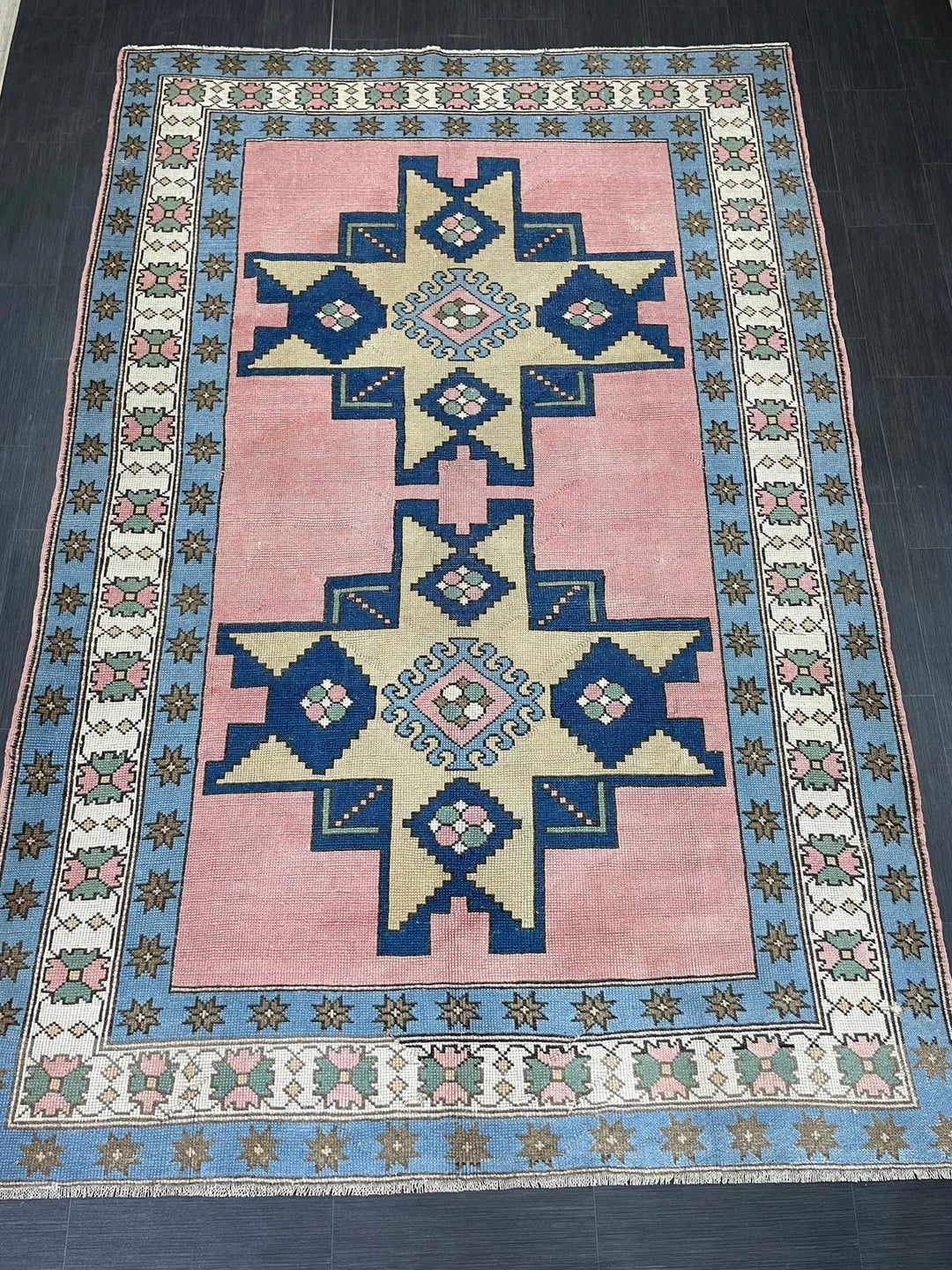 Blue Turkish Vintage Rug 6' 8" x 9' 10" Hand-Knotted | No. WR20381