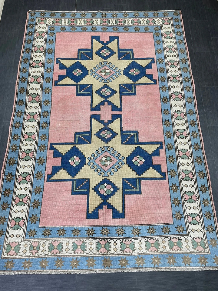 Blue Turkish Vintage Rug 6' 8" x 9' 10" Hand-Knotted | No. WR20381