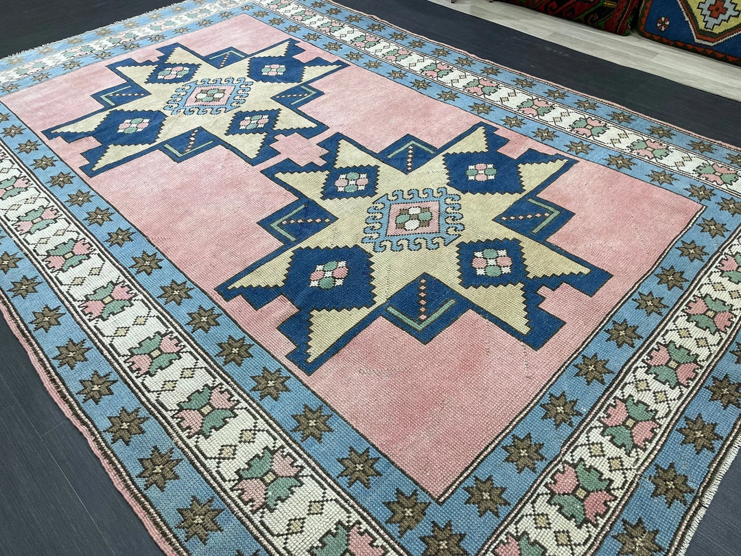 Blue Turkish Vintage Rug 6' 8" x 9' 10" Hand-Knotted | No. WR20381