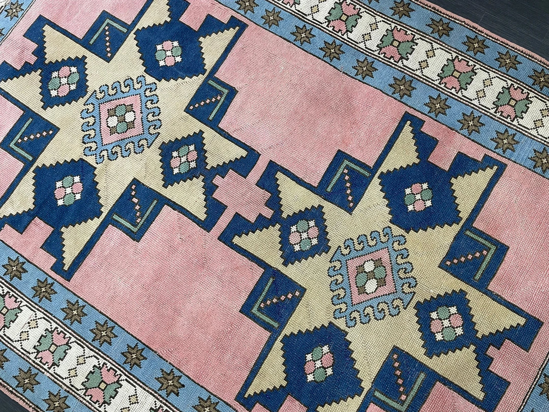 Blue Turkish Vintage Rug 6' 8" x 9' 10" Hand-Knotted | No. WR20381