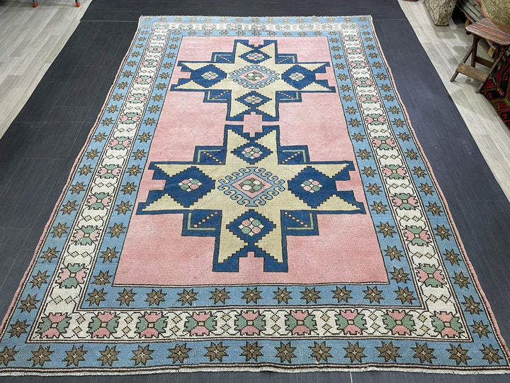 Blue Turkish Vintage Rug 6' 8" x 9' 10" Hand-Knotted | No. WR20381