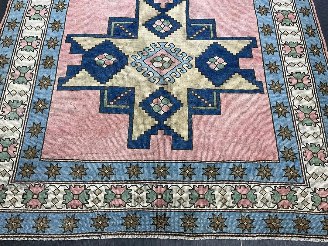 Blue Turkish Vintage Rug 6' 8" x 9' 10" Hand-Knotted | No. WR20381