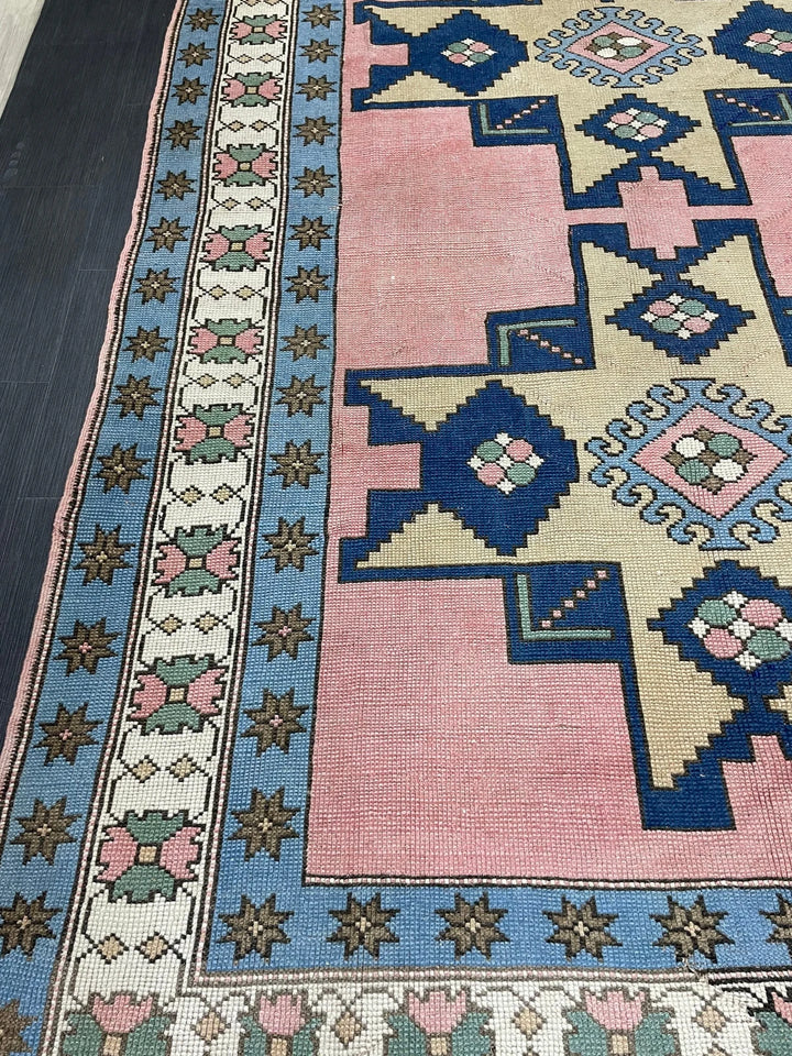 Blue Turkish Vintage Rug 6' 8" x 9' 10" Hand-Knotted | No. WR20381