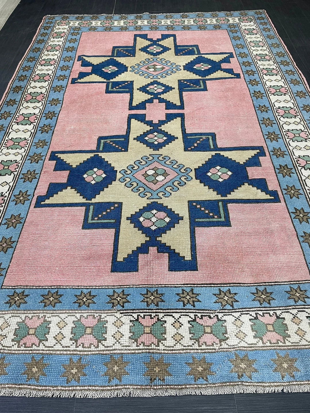 Blue Turkish Vintage Rug 6' 8" x 9' 10" Hand-Knotted | No. WR20381