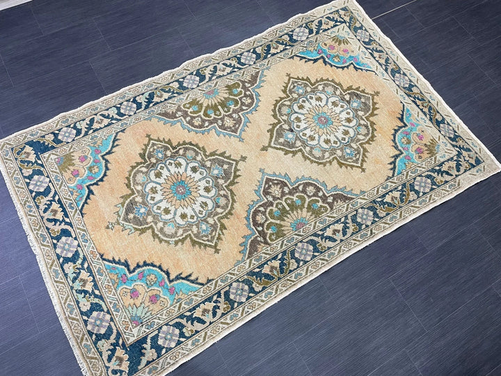 Beige Turkish Runner Rug 4' 2" x 6' 9" Hand-Knotted | No. WR20544