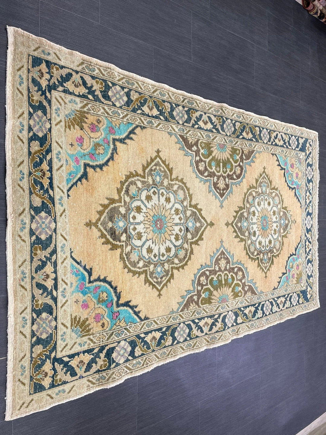 Beige Turkish Runner Rug 4' 2" x 6' 9" Hand-Knotted | No. WR20544