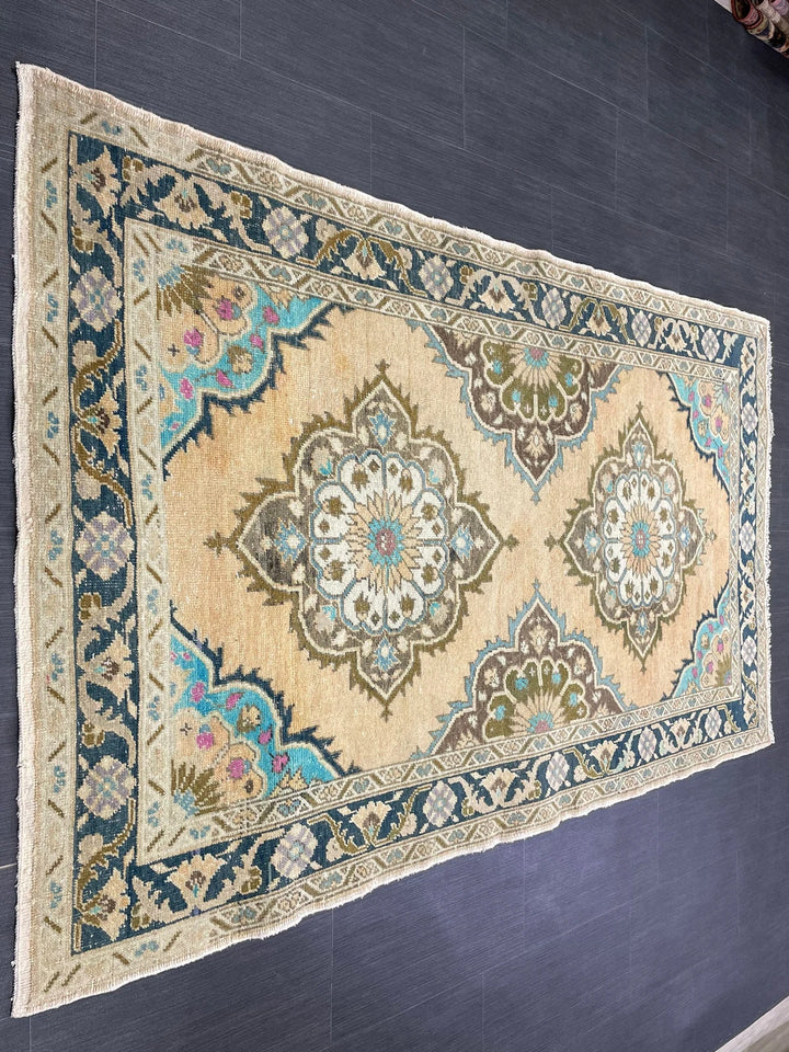 Beige Turkish Runner Rug 4' 2" x 6' 9" Hand-Knotted | No. WR20544