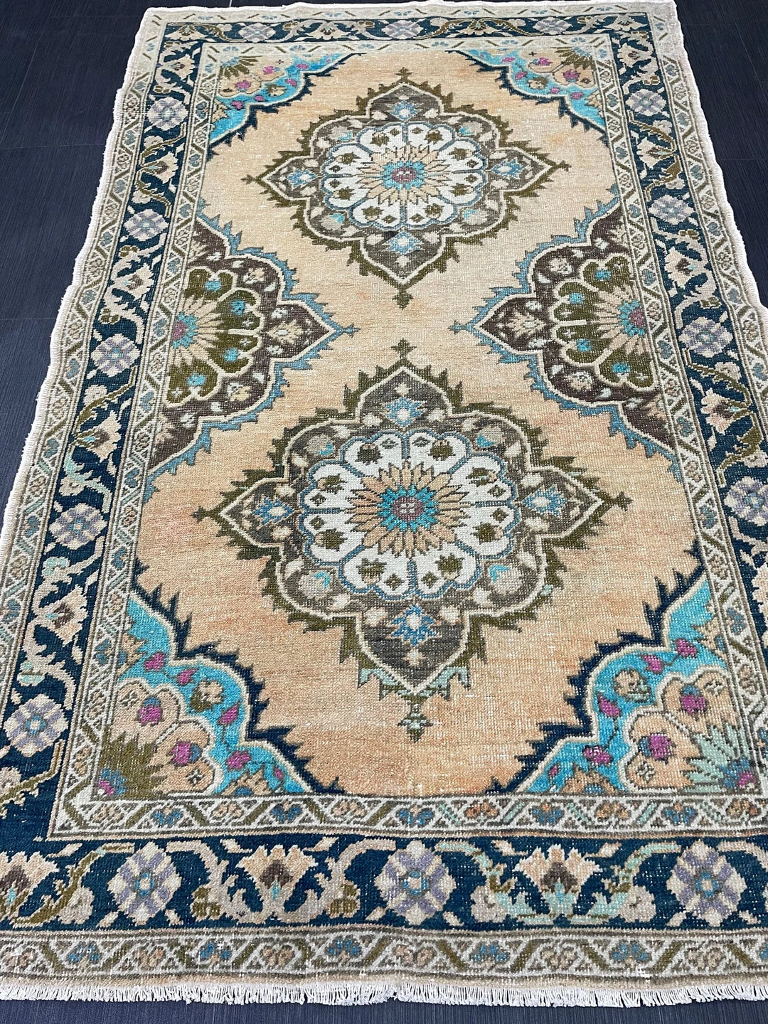 Beige Turkish Runner Rug 4' 2" x 6' 9" Hand-Knotted | No. WR20544