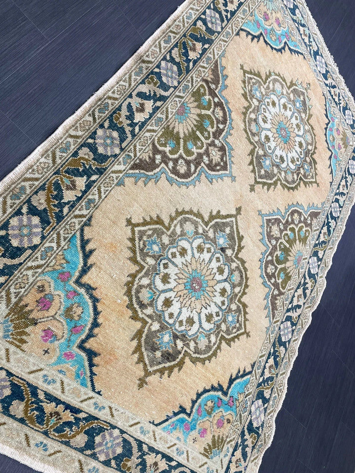 Beige Turkish Runner Rug 4' 2" x 6' 9" Hand-Knotted | No. WR20544