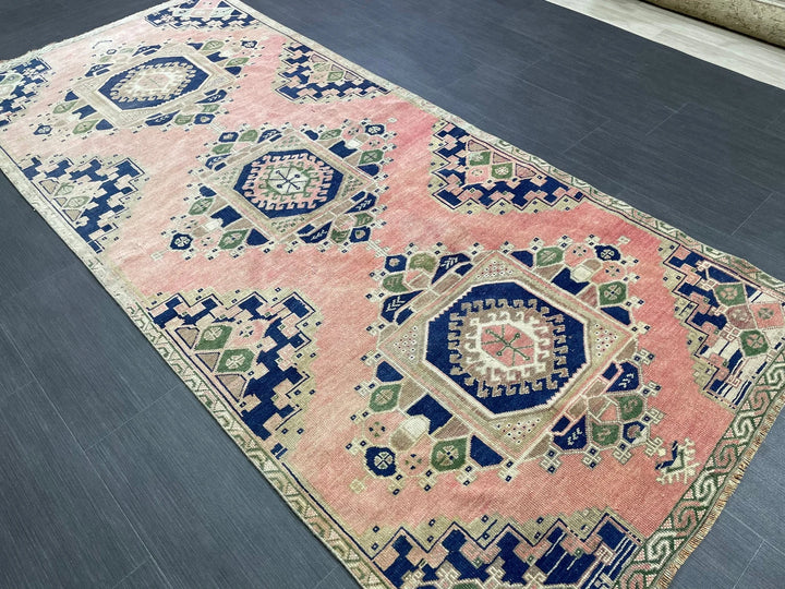 Navy Turkish Runner Rug 3' 8" x 8' 4" Hand-Knotted | No. WR21126