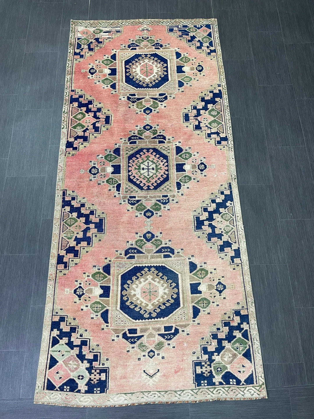 Navy Turkish Runner Rug 3' 8" x 8' 4" Hand-Knotted | No. WR21126
