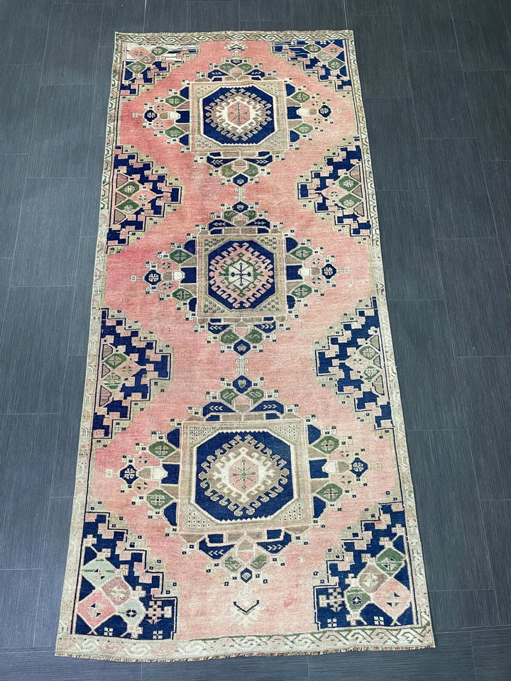 Navy Turkish Runner Rug 3' 8" x 8' 4" Hand-Knotted | No. WR21126