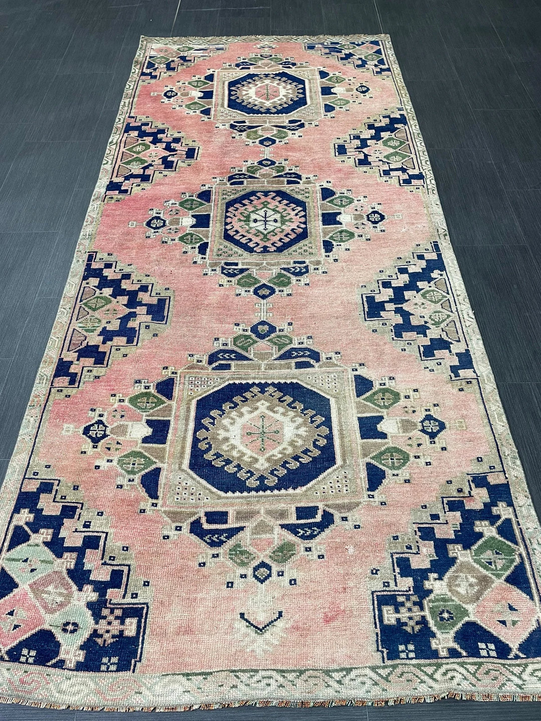 Navy Turkish Runner Rug 3' 8" x 8' 4" Hand-Knotted | No. WR21126