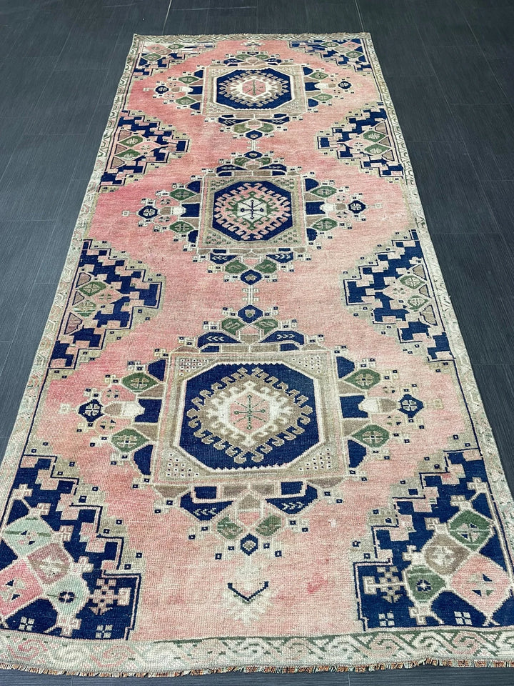 Navy Turkish Runner Rug 3' 8" x 8' 4" Hand-Knotted | No. WR21126