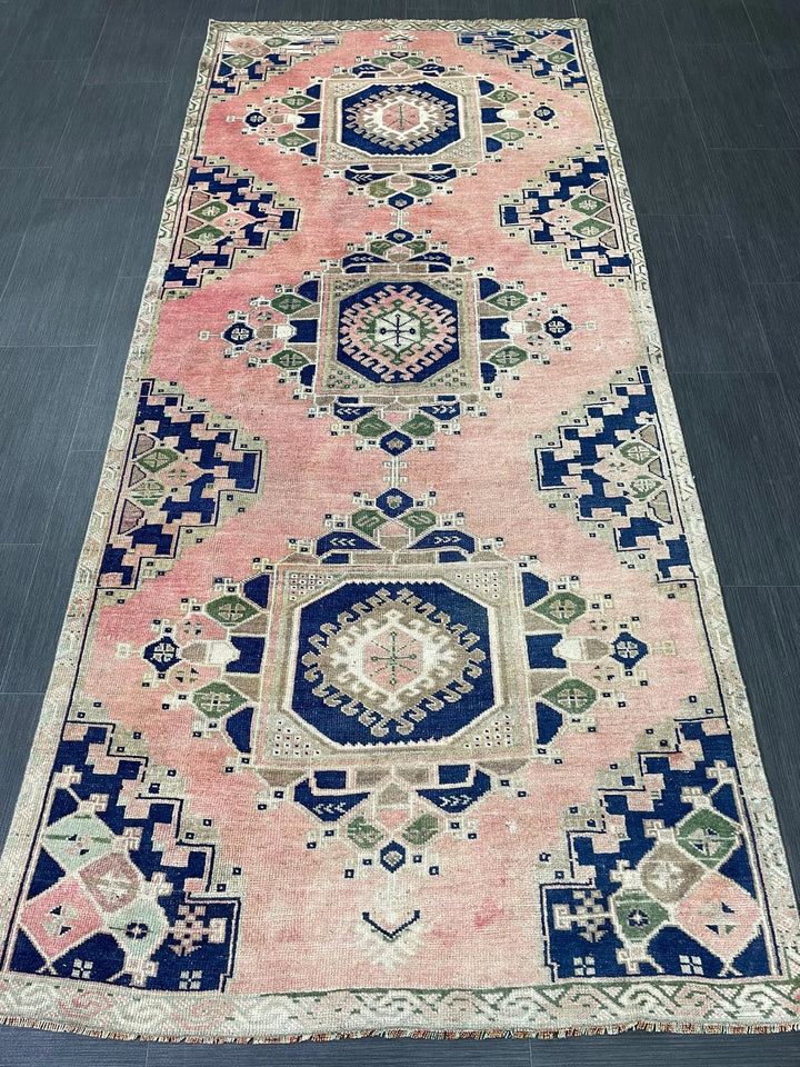 Navy Turkish Runner Rug 3' 8" x 8' 4" Hand-Knotted | No. WR21126