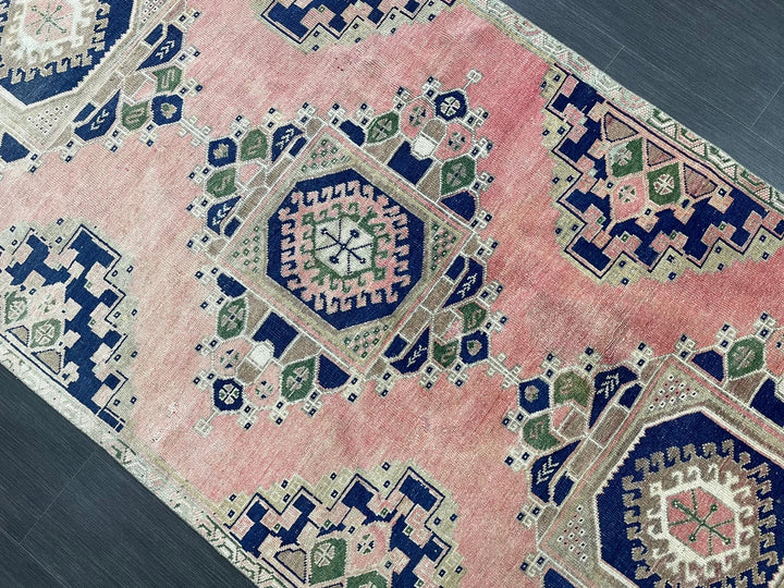 Navy Turkish Runner Rug 3' 8" x 8' 4" Hand-Knotted | No. WR21126