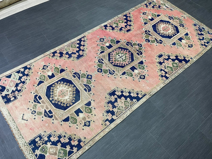 Navy Turkish Runner Rug 3' 8" x 8' 4" Hand-Knotted | No. WR21126