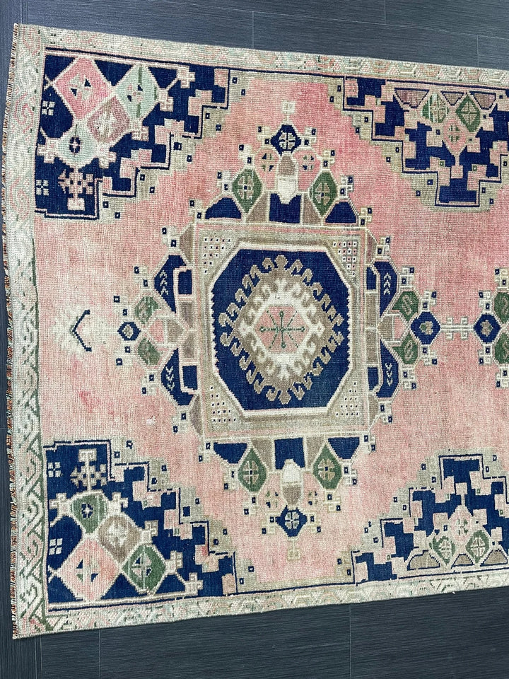 Navy Turkish Runner Rug 3' 8" x 8' 4" Hand-Knotted | No. WR21126