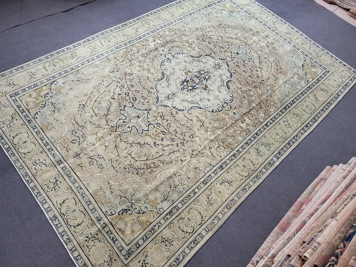 Beige Turkish Runner Rug 6' 3" x 9' 8" Hand-Knotted | No. WR21366