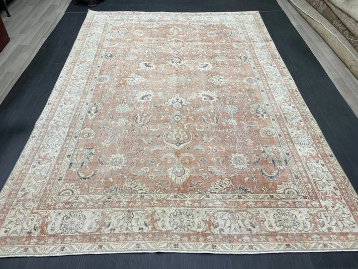 Beige Turkish Runner Rug 7' x 10' 2" Hand-Knotted | No. WR21844
