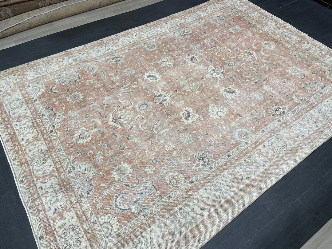 Beige Turkish Runner Rug 7' x 10' 2" Hand-Knotted | No. WR21844