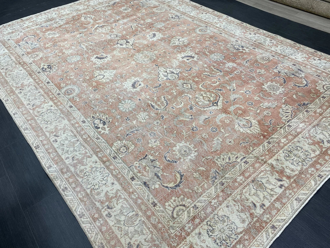 Beige Turkish Runner Rug 7' x 10' 2" Hand-Knotted | No. WR21844