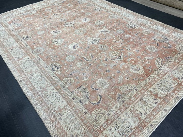 Beige Turkish Runner Rug 7' x 10' 2" Hand-Knotted | No. WR21844