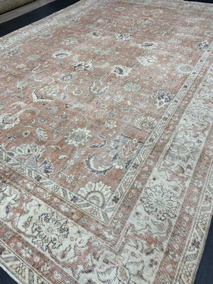 Beige Turkish Runner Rug 7' x 10' 2" Hand-Knotted | No. WR21844