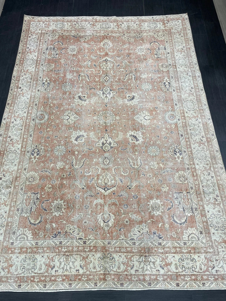 Beige Turkish Runner Rug 7' x 10' 2" Hand-Knotted | No. WR21844