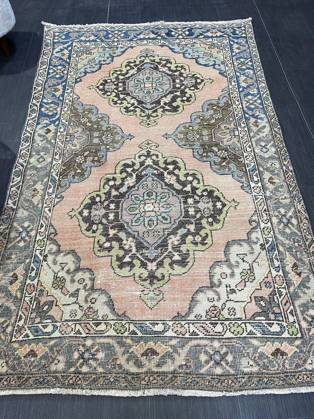 Navy Turkish Runner Rug 4' 1" x 6' 6" Hand-Knotted | No. WR22161