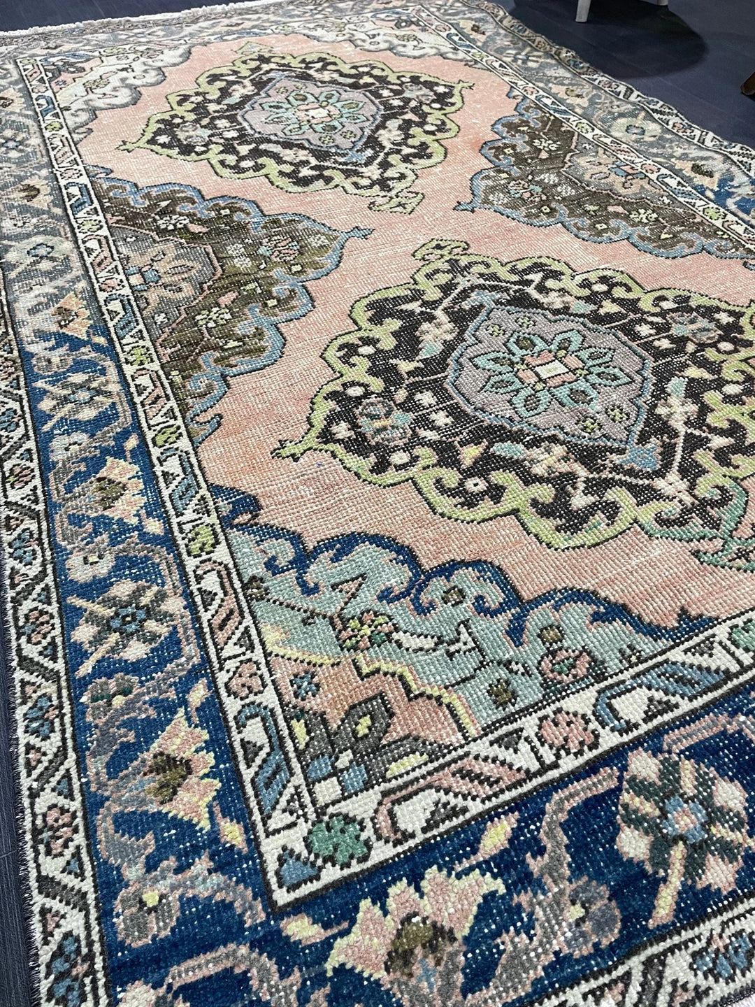 Navy Turkish Runner Rug 4' 1" x 6' 6" Hand-Knotted | No. WR22161