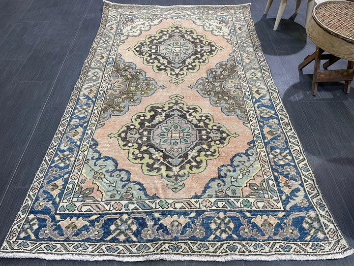 Navy Turkish Runner Rug 4' 1" x 6' 6" Hand-Knotted | No. WR22161