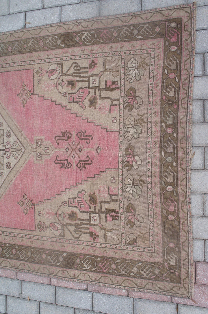 Pink Turkish Runner Rug 4' 4" x 7' 4" Hand-Knotted | No. WR22174