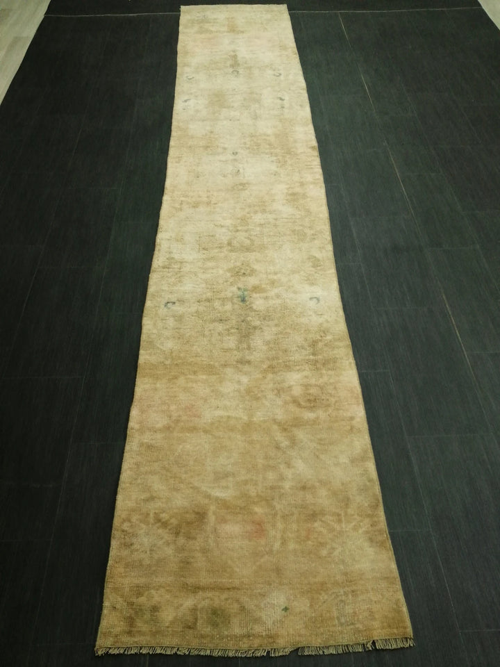Tan Turkish Runner Rug 2' 4" x 12' 4" Hand-Knotted | No. WR22317